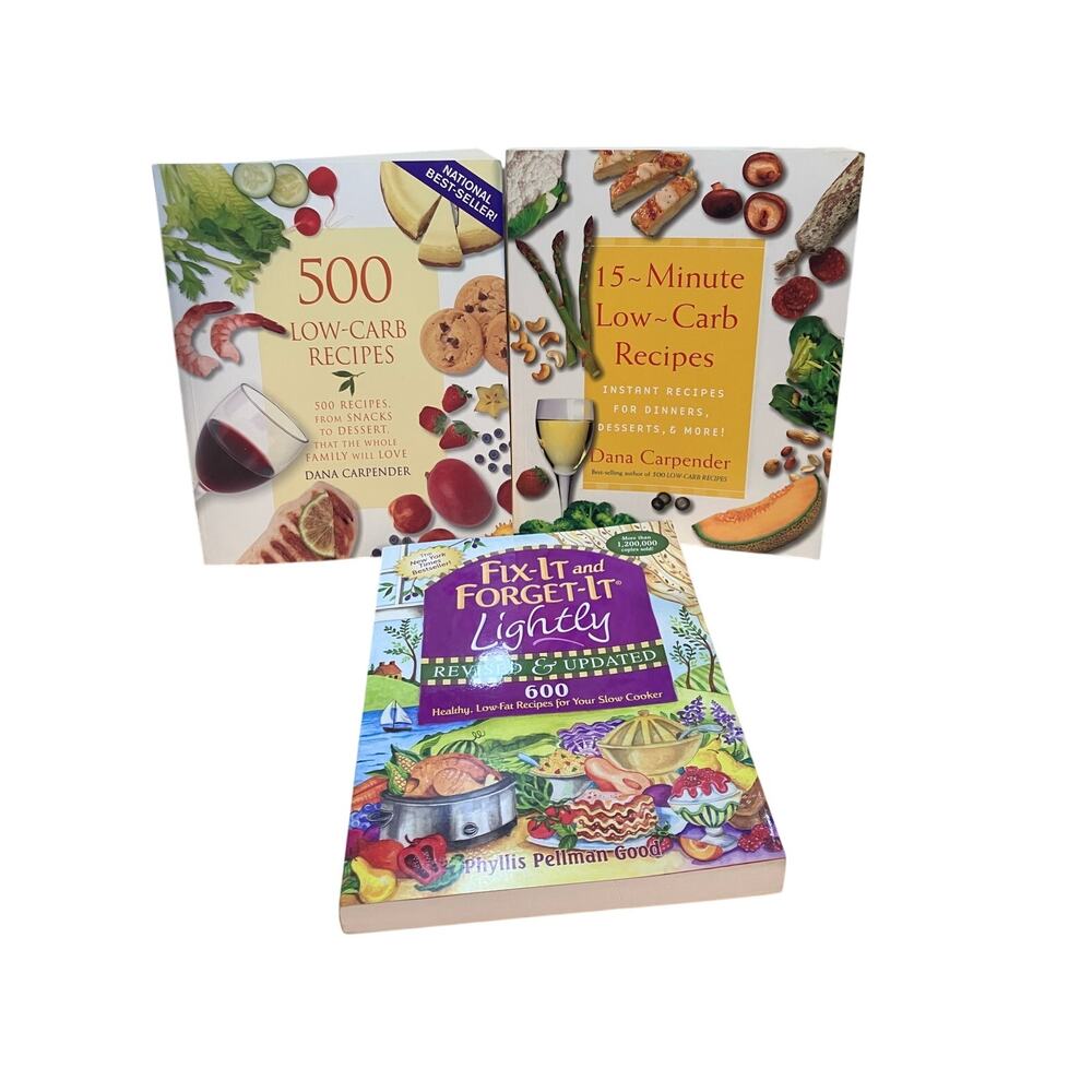 LOW CARB Healthy Cookbooks Lot of (3) RECIPES 15 Minute, 500, Fix it Forget‎ It